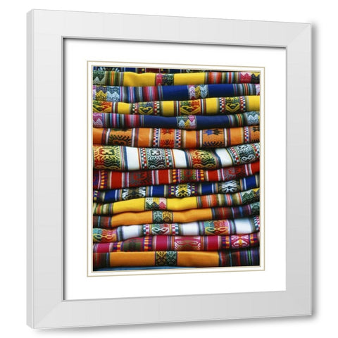 Peru Stack of blankets for sale in market White Modern Wood Framed Art Print with Double Matting by Zuckerman, Jim