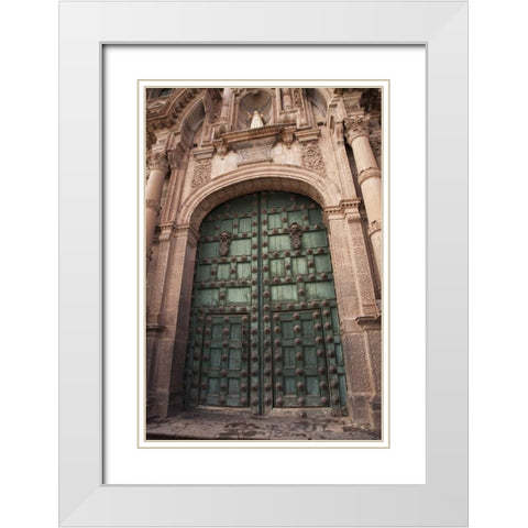 Peru, Cuzco The door of a Jesuit church White Modern Wood Framed Art Print with Double Matting by Kaveney, Wendy