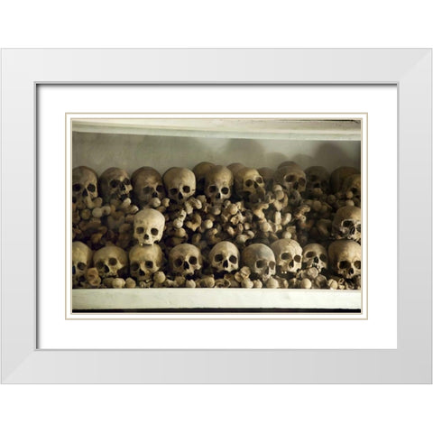 Peru, Lima Skulls and bones in the crypt White Modern Wood Framed Art Print with Double Matting by Kaveney, Wendy