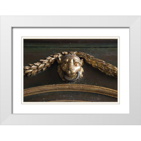 Peru, Lima Lions head in the Basilica Cathedral White Modern Wood Framed Art Print with Double Matting by Kaveney, Wendy
