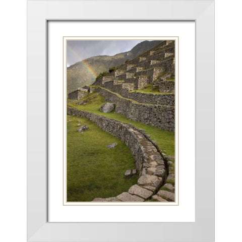 Rainbows over the terraces, Machu Picchu, Peru White Modern Wood Framed Art Print with Double Matting by Kaveney, Wendy