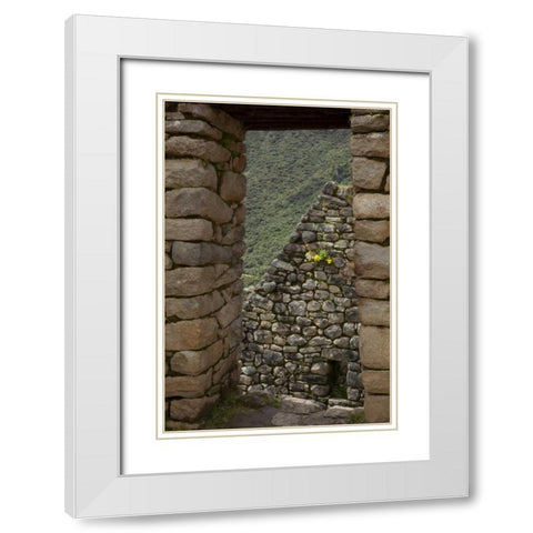 Peru, Machu Picchu Looking though window ruins White Modern Wood Framed Art Print with Double Matting by Kaveney, Wendy