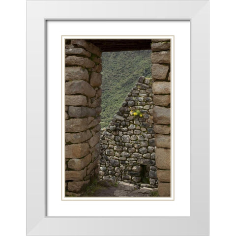 Peru, Machu Picchu Looking though window ruins White Modern Wood Framed Art Print with Double Matting by Kaveney, Wendy