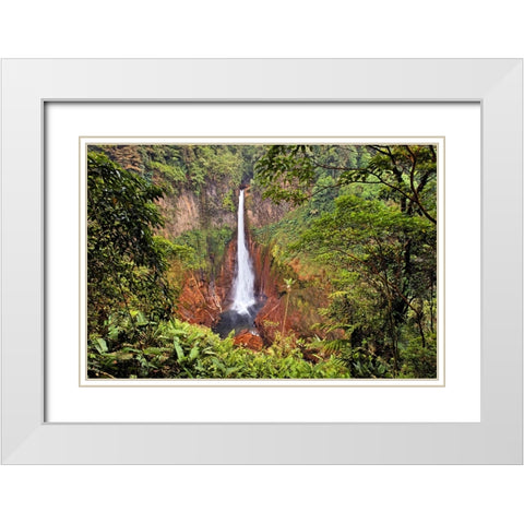 Catarata Del Toro Waterfall-in the mountains of Bajos del Toro Amarillo-Sarchi-Costa Rica White Modern Wood Framed Art Print with Double Matting by Jones, Adam