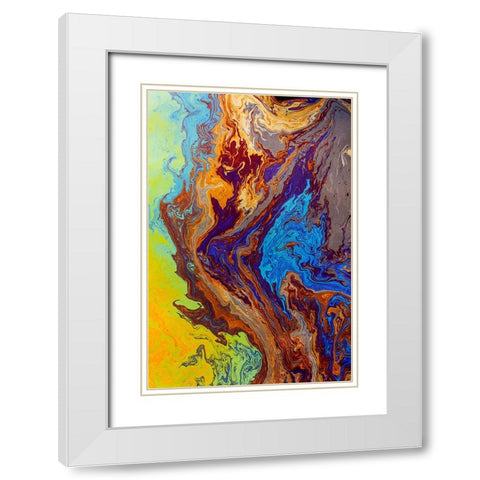 Abstract pattern in oil spilled in small stream-Costa Rica White Modern Wood Framed Art Print with Double Matting by Jones, Adam