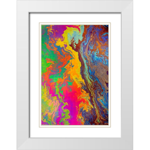 Abstract pattern in oil spilled in small stream-Costa Rica White Modern Wood Framed Art Print with Double Matting by Jones, Adam