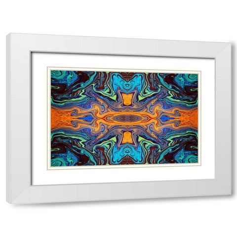 Abstract rainbow pattern of colors in oil spilled in small stream-Costa Rica White Modern Wood Framed Art Print with Double Matting by Jones, Adam