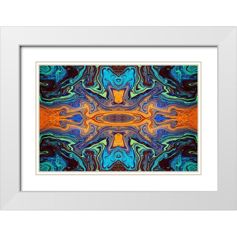 Abstract rainbow pattern of colors in oil spilled in small stream-Costa Rica White Modern Wood Framed Art Print with Double Matting by Jones, Adam