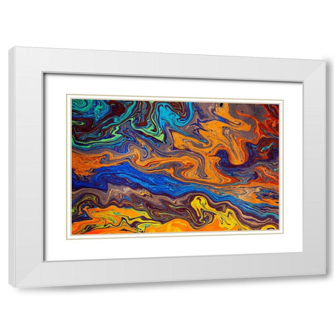 Abstract pattern in oil spilled in small stream-Costa Rica White Modern Wood Framed Art Print with Double Matting by Jones, Adam