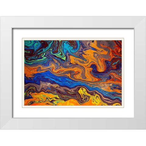 Abstract pattern in oil spilled in small stream-Costa Rica White Modern Wood Framed Art Print with Double Matting by Jones, Adam