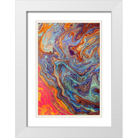 Abstract pattern in oil spilled in small stream-Costa Rica White Modern Wood Framed Art Print with Double Matting by Jones, Adam