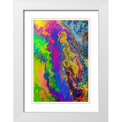 Abstract pattern in oil spilled in small stream-Costa Rica White Modern Wood Framed Art Print with Double Matting by Jones, Adam