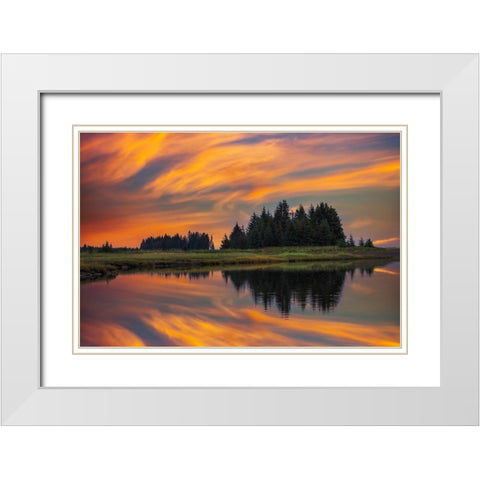 Sunrise on slough of Silver Salmon Creek-Lake Clark National Park and Preserve-Alaska White Modern Wood Framed Art Print with Double Matting by Jones, Adam