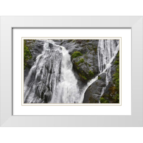 AK, Inside Passage Waterfalls rush down rock White Modern Wood Framed Art Print with Double Matting by Rotenberg, Nancy