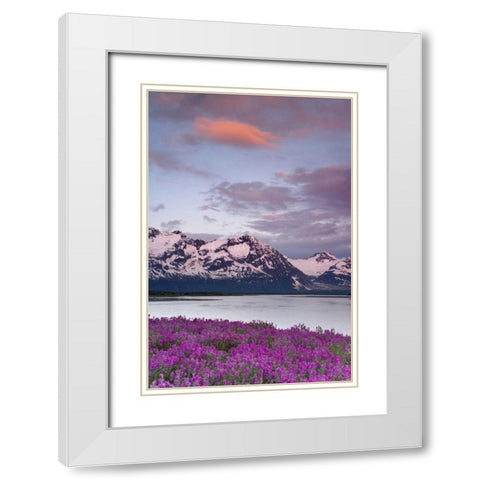AK, Alsek River and Fairweather Range at sunset White Modern Wood Framed Art Print with Double Matting by Paulson, Don
