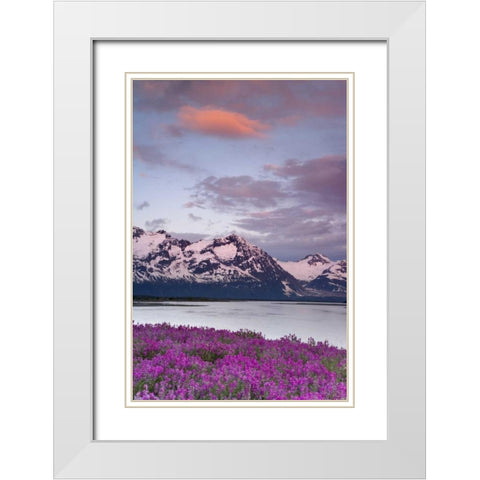 AK, Alsek River and Fairweather Range at sunset White Modern Wood Framed Art Print with Double Matting by Paulson, Don