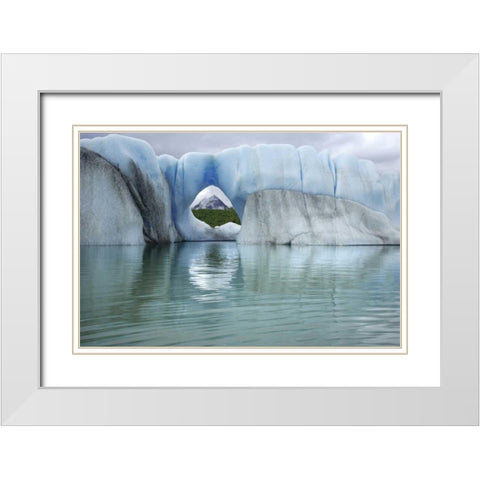 AK, Alsek Lake Mountain through hole in iceberg White Modern Wood Framed Art Print with Double Matting by Paulson, Don