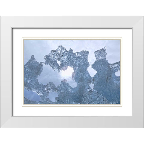 AK Sun shining through ice of McBride Glacier White Modern Wood Framed Art Print with Double Matting by Paulson, Don