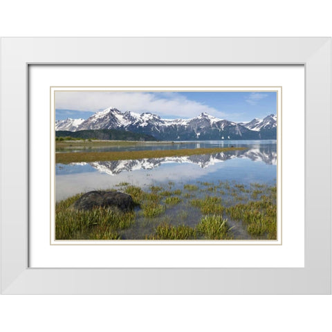 AK, Glacier Bay NP Mountains reflection White Modern Wood Framed Art Print with Double Matting by Paulson, Don