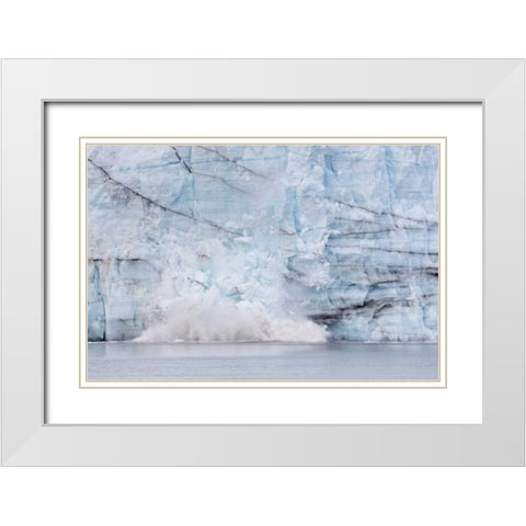 AK, Glacier Bay Calving of the Margerie Glacier White Modern Wood Framed Art Print with Double Matting by Paulson, Don