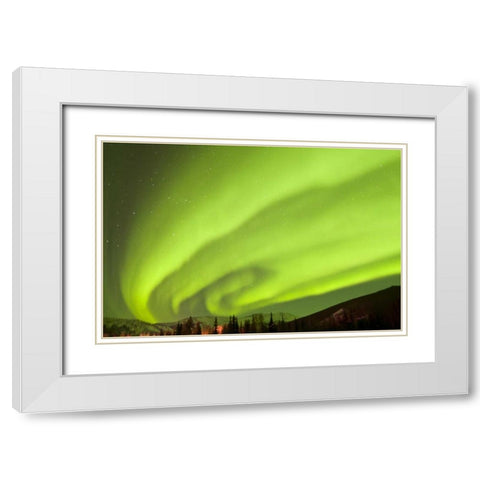 AK, Fairbanks Aurora borealis fill the night sky White Modern Wood Framed Art Print with Double Matting by Illg, Cathy and Gordon