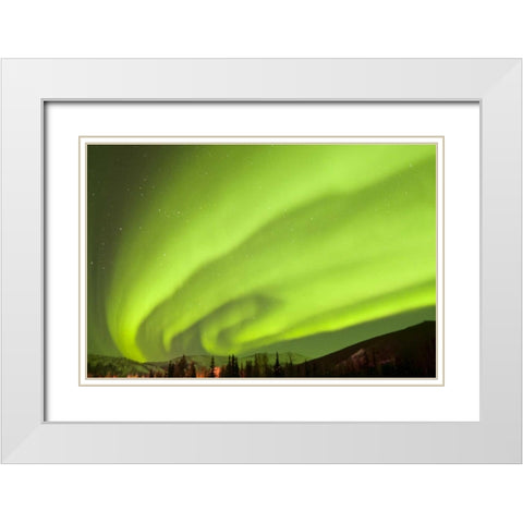 AK, Fairbanks Aurora borealis fill the night sky White Modern Wood Framed Art Print with Double Matting by Illg, Cathy and Gordon
