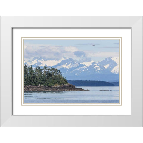 Alaska Air taxi flies over mountain landscape White Modern Wood Framed Art Print with Double Matting by Paulson, Don