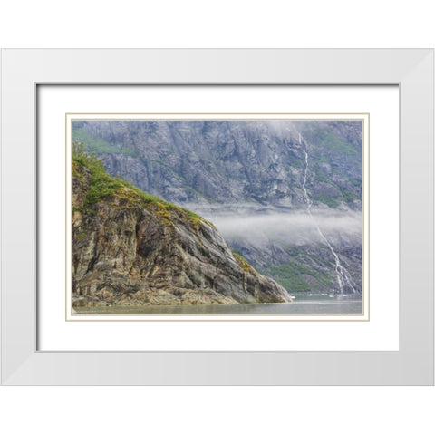 Alaska, Glacier Bay Waterfall on mountain slope White Modern Wood Framed Art Print with Double Matting by Paulson, Don