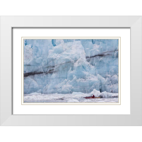 AK, Glacier Bay NP, Margerie Glacier Kayaker White Modern Wood Framed Art Print with Double Matting by Paulson, Don