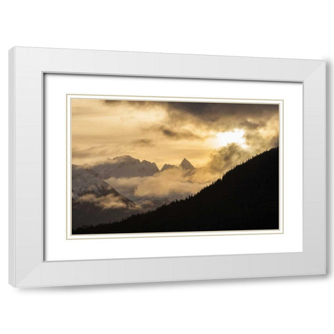 Alaska, Chilkat River Valley Mountain sunrise White Modern Wood Framed Art Print with Double Matting by Illg, Cathy and Gordon