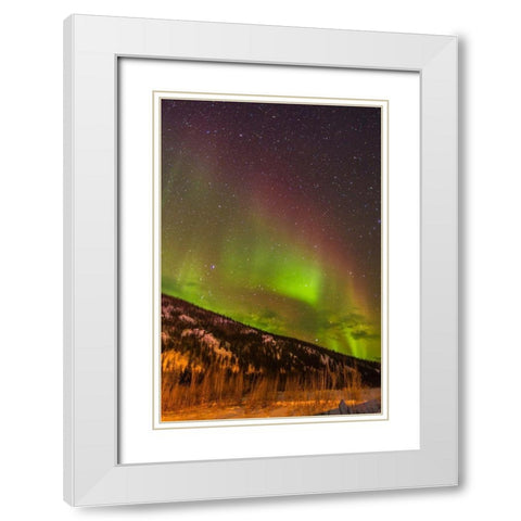 Alaska-Fairbanks Aurora borealis over mountain landscape White Modern Wood Framed Art Print with Double Matting by Jaynes Gallery