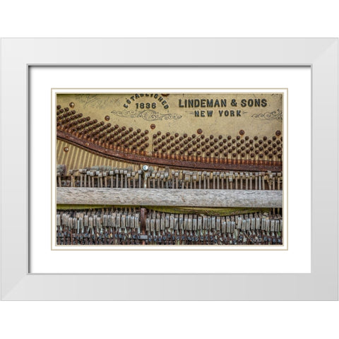 Alaska-Sitka Discarded Lindeman and Sons piano close-up  White Modern Wood Framed Art Print with Double Matting by Jaynes Gallery