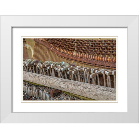 Alaska-Sitka Discarded Lindeman and Sons piano close-up  White Modern Wood Framed Art Print with Double Matting by Jaynes Gallery