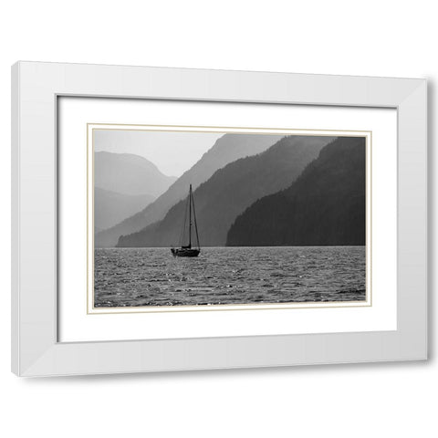 Alaska-Tongass National Forest BandW of sailboat in Lisianski Inlet  White Modern Wood Framed Art Print with Double Matting by Jaynes Gallery