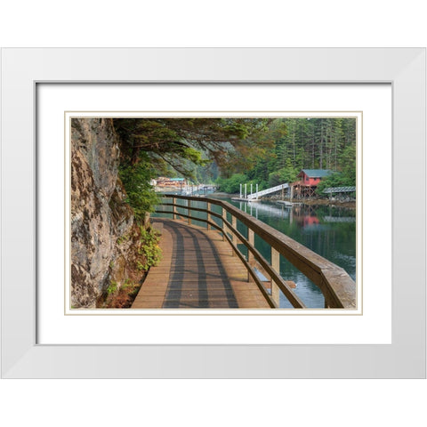 Alaska-Elfin Cove Boardwalk next to bay  White Modern Wood Framed Art Print with Double Matting by Jaynes Gallery
