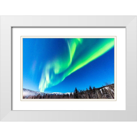 Alaska Northern lights auroras over mountains White Modern Wood Framed Art Print with Double Matting by Jaynes Gallery