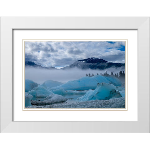 These blue icebergs are grounded in Shakes Lake. White Modern Wood Framed Art Print with Double Matting by Sederquist, Betty