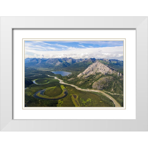 USA- Alaska- Gates of the Arctic National Park. Aerial view of the Alatna River. White Modern Wood Framed Art Print with Double Matting by Norrsell, Fredrik