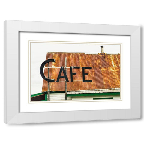 Hope- Alaska- Rustic roof and cafe sign White Modern Wood Framed Art Print with Double Matting by Muir, Janet