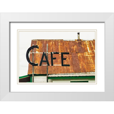 Hope- Alaska- Rustic roof and cafe sign White Modern Wood Framed Art Print with Double Matting by Muir, Janet