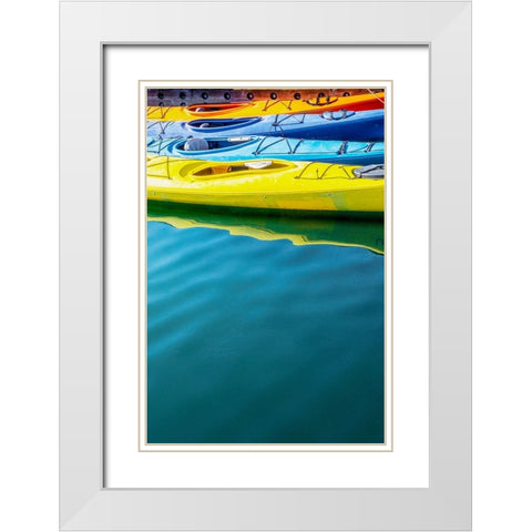 USA- Alaska- Homer. Colorful kayaks. White Modern Wood Framed Art Print with Double Matting by Muir, Janet