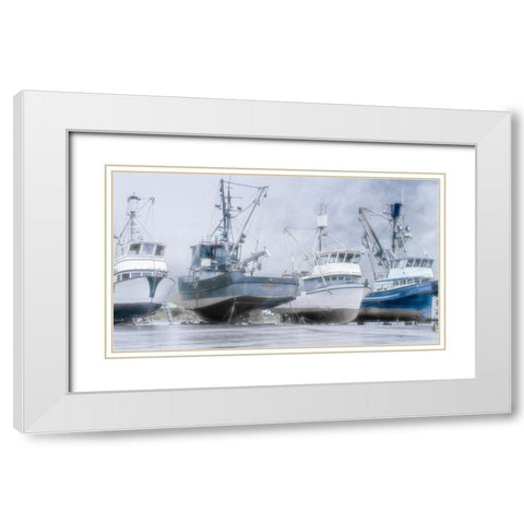 Alaska- Valdez. Fishing boats on dry dock. Artistic rendering. White Modern Wood Framed Art Print with Double Matting by Muir, Janet