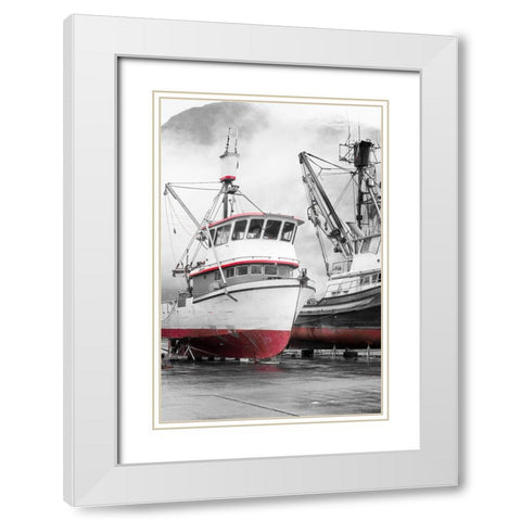 Alaska- Valdez. Fishing boats on dry dock. Artistic rendering. White Modern Wood Framed Art Print with Double Matting by Muir, Janet