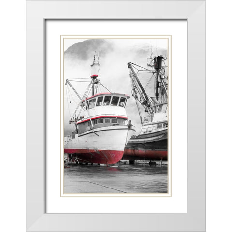 Alaska- Valdez. Fishing boats on dry dock. Artistic rendering. White Modern Wood Framed Art Print with Double Matting by Muir, Janet