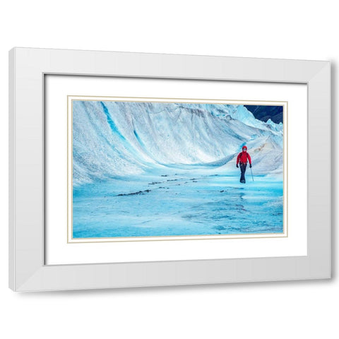 Trekking-Mendenhall Glacier-Juneau-Alaska White Modern Wood Framed Art Print with Double Matting by Engelbrecht, Jim