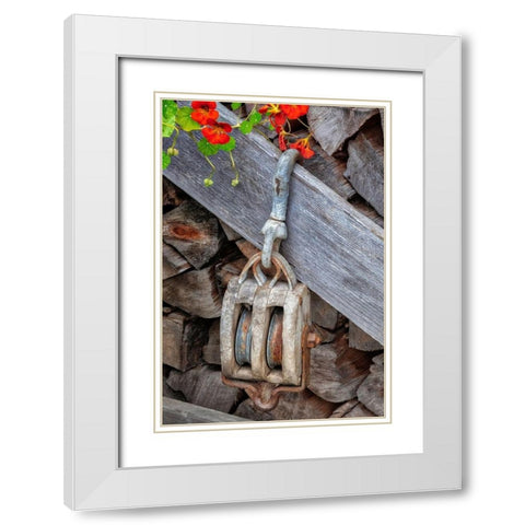 Antique block and tackle White Modern Wood Framed Art Print with Double Matting by Engelbrecht, Jim