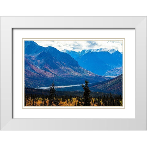 Chugach Mountains-Glenn Highway-Alaska-river-autumn color-tundra White Modern Wood Framed Art Print with Double Matting by Sienda, Jolly