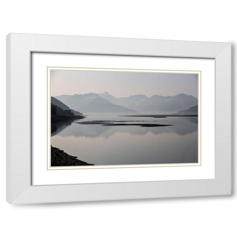 Cook Inlet-Alaska-waterway-curve-mountains-black and white White Modern Wood Framed Art Print with Double Matting by Sienda, Jolly