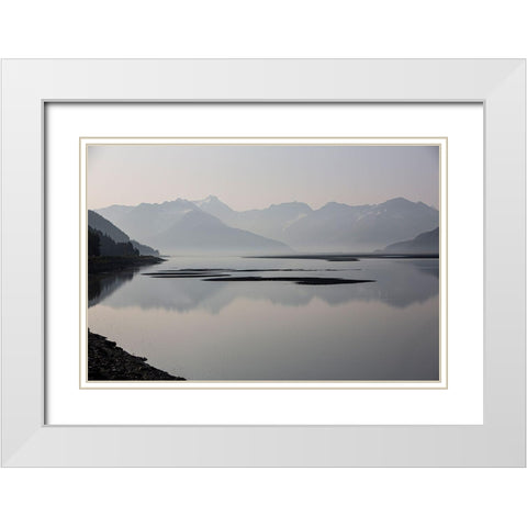 Cook Inlet-Alaska-waterway-curve-mountains-black and white White Modern Wood Framed Art Print with Double Matting by Sienda, Jolly