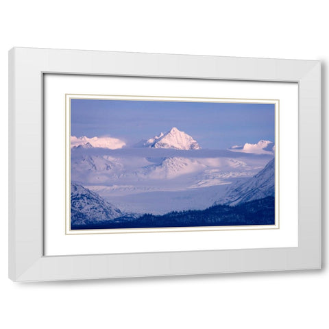 Landscape of snow covered mountain range-Homer-Alaska-US White Modern Wood Framed Art Print with Double Matting by Su, Keren